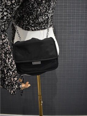 Mango Black Crossbody Bag with Silver Chain
